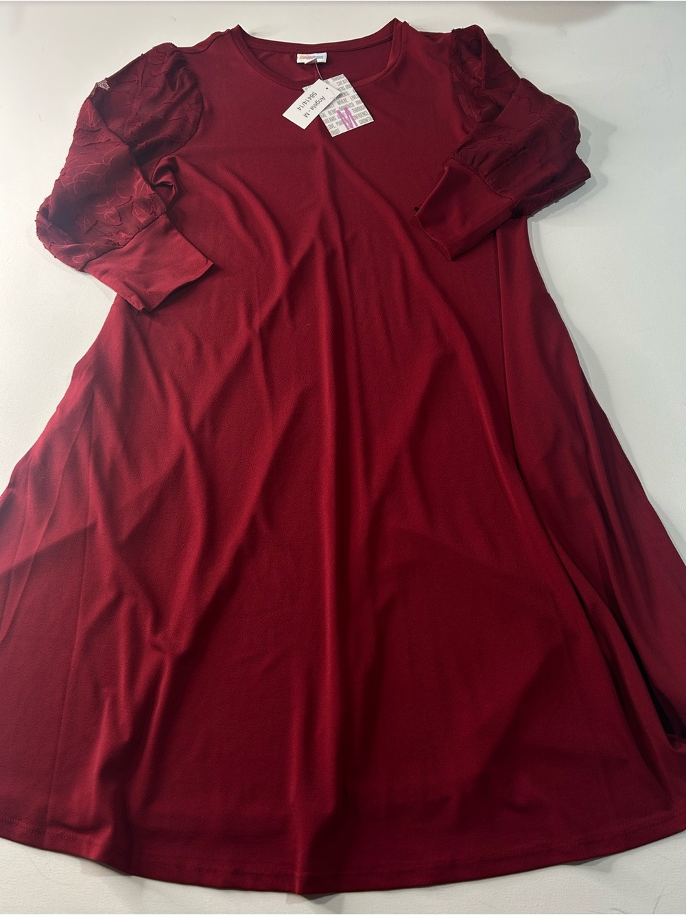 LuLaRoe Girls' Deep Red Puff-Sleeve A-Line Dress